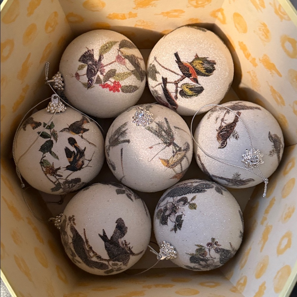 14 Bird Ornaments In A Hexagonal Cream Box with Bird Design-Collectable-Vintage - Picture 3 of 7